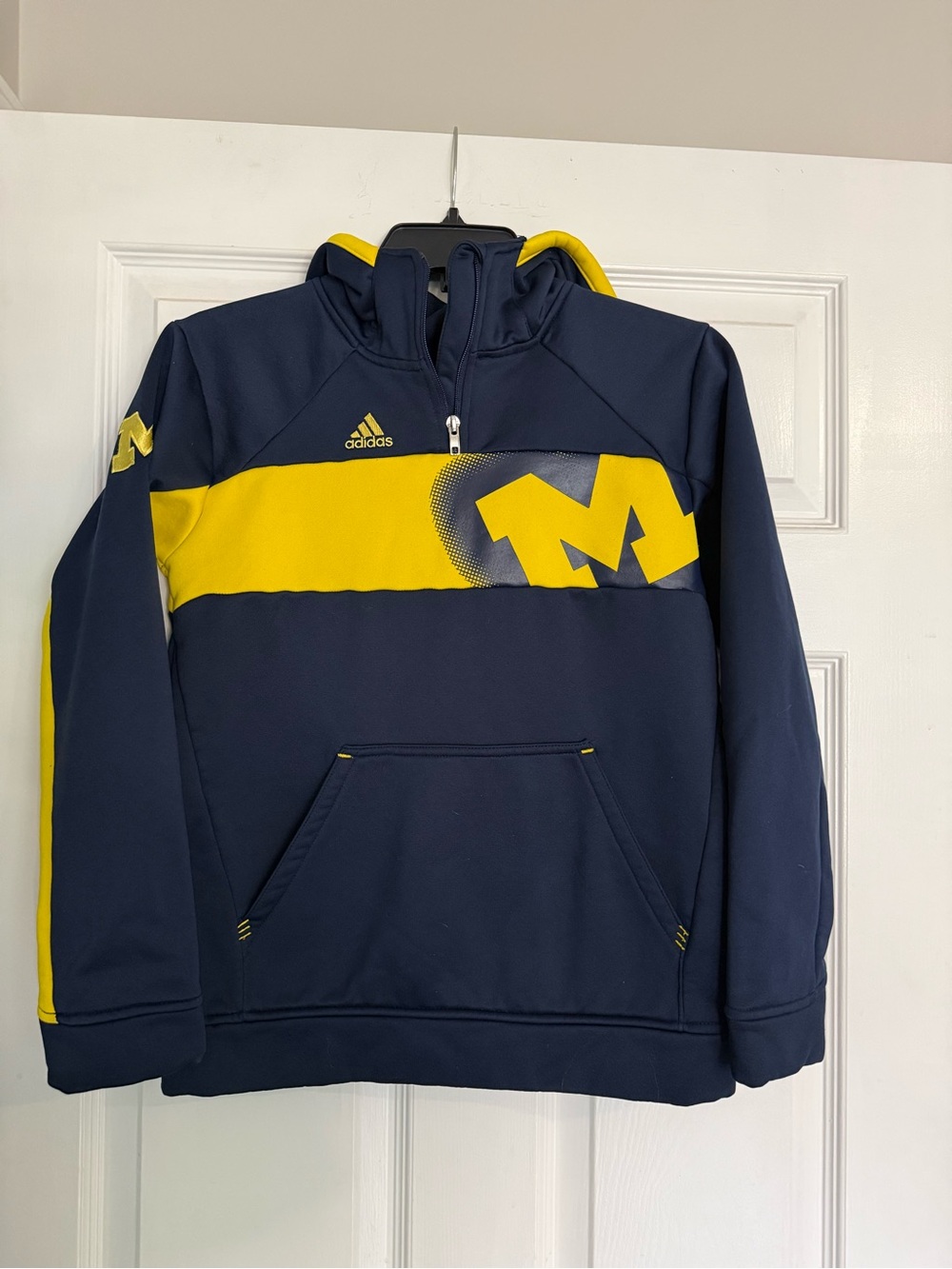adidas kids Michigan Navy and Yellow Quarter-Zip Sweatshirt